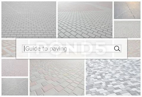 Visualization of the search bar on the background of a collage of many pictur Stock Photos