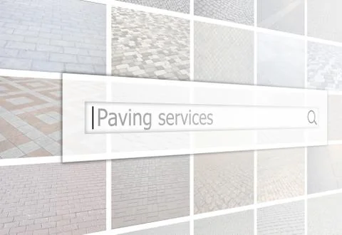 Visualization of the search bar on the background of a collage of many pictur Foto stock