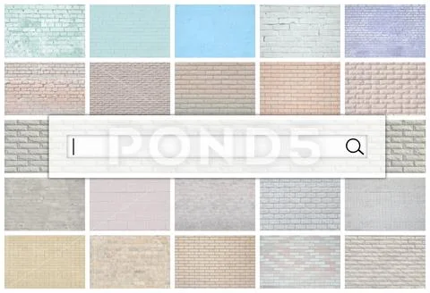 Visualization of the search bar on the background of a collage of many pictur Stock Photos