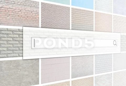 Visualization of the search bar on the background of a collage of many pictur Stock Photos