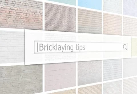 Visualization of the search bar on the background of a collage of many pictur Stock Photos