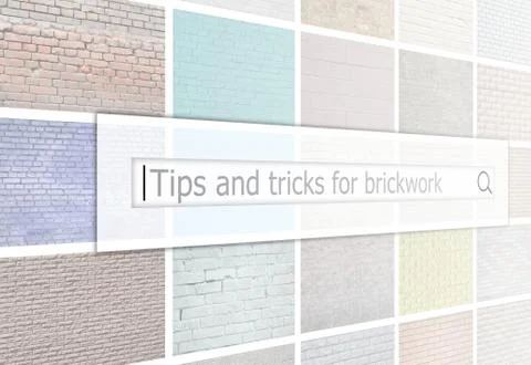 Visualization of the search bar on the background of a collage of many pictur Stock Photos