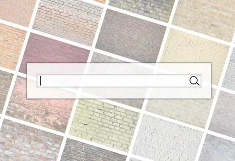 Visualization of the search bar on the background of a collage of many pictur Fotos de archivo
