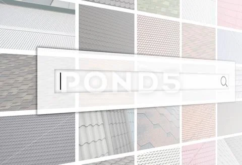 Visualization of the search bar on the background of a collage of many pictur Stock Photos