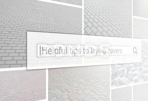 Visualization of the search bar on the background of a collage of many pictur Stock Photos