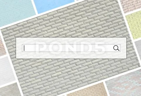 Visualization of the search bar on the background of a collage of many pictur Stock Photos