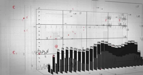 Visualization showing 3D bars rising on grid, line graph weaving around them, Stock Footage 309145963