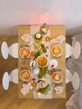 Visualization shows table setting for the holiday Halloween Stock Illustration