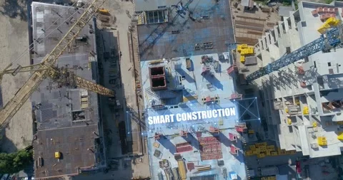 Visualization of smart construction. Smart construction site top view. A smart Видео 286830104