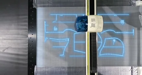 Visualization of a smart industrial Fabric Cutting Machine. Smart industrial Stock Footage 284433466