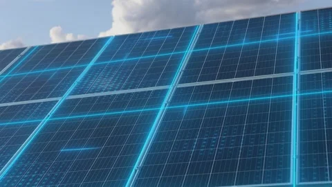 Visualization of solar electricity production. Solar power plant concept Stock Footage 301884936