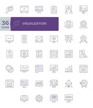 Visualization Vector Icon Library with 40 Thin Line 64x64 Detail Enhanced D.. Stock Illustration