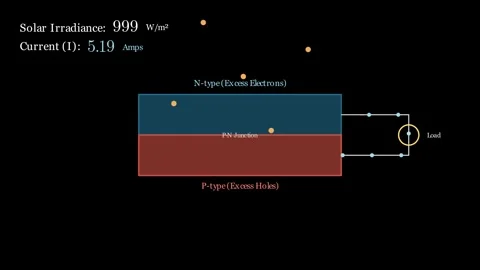 Visualizes the journey from photon impact to electrical current Видео 335764586