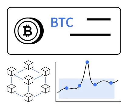 Visualizing Bitcoin Cryptocurrency Trends in Blockchain and Market Analytics 스톡 일러스트