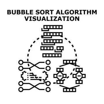 Visualizing bubble sorting algorithm process for data Stock Illustration