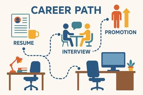 Visualizing the career path from resume to promotion and success Illustration