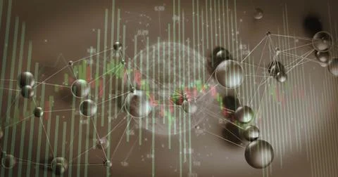 Visualizing central textured globe with metallic nodes and mesh in digital da Stock Illustration