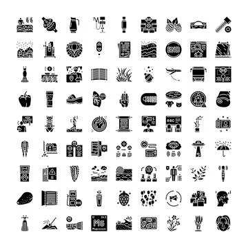 Visualizing common concepts with black glyph icons set Illustrazione stock