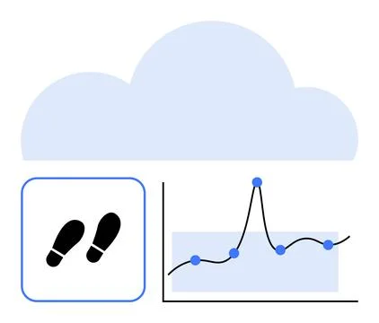 Visualizing Data Trends Footprints and Cloud Connectivity in Data Analytics Stock Illustration
