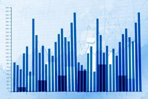 Visualizing digital flat design financial data with blue bars rising on grid and 스톡 일러스트