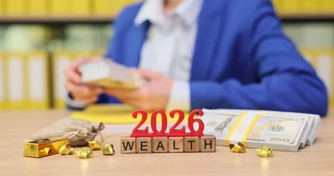 Visualizing dreams of prosperity in 2026 through financial planning and ambition Stock Footage 320185285