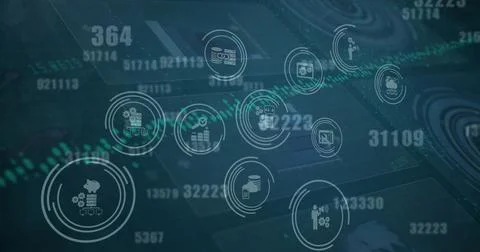 Visualizing futuristic technology concepts with digital icons and data analytics Stock Photos