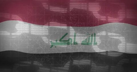 Visualizing Iraqi flag with digital overlay, showing scrolling binary code, 库存影片 309036205