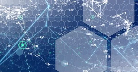 Visualizing network graphic pulsating on abstract digital interface, with 스톡 사진
