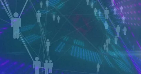 Visualizing network of human silhouette icons linking with lines on digital Stock Photos