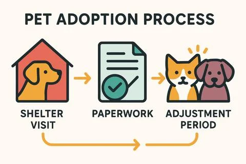Visualizing the pet adoption process from shelter to home Ilustração Stock