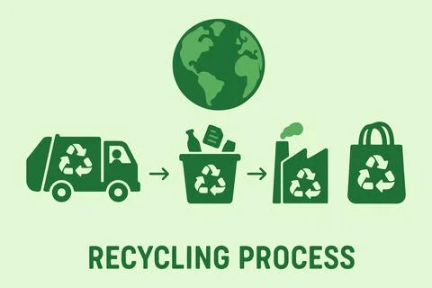 Visualizing the recycling process from collection to reusable bag Ilustração Stock