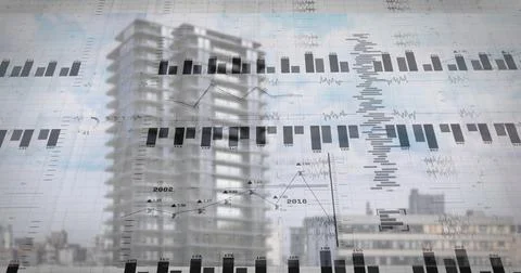 Visualizing skeleton building through translucent bar and line charts at urban Stock Photos