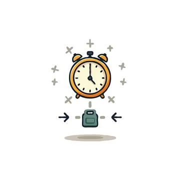Visualizing time management effectiveness with an alarm clock above deliver.. 스톡 일러스트