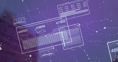 Visualizing translucent panel showing keyboard grid and data overlays in virtual Stockillustratie