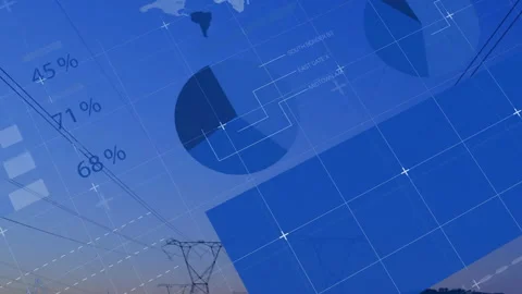 Visualizing UI sliding bars counting percentages, emerging pies mapping rotating Stock Footage 313555350