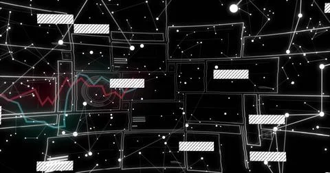 Visualizing white nodes, lines forming network in digital void, with frames and Stock Illustration