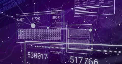 Visualizing wireframe keyboard panel floating in cyberspace, with code numeric Illustrazione stock