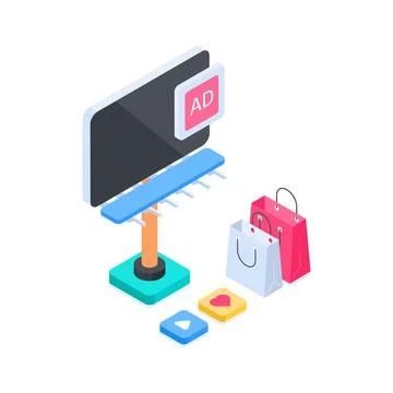 Visually appealing isometric illustration showing digital library with open Stock Illustration