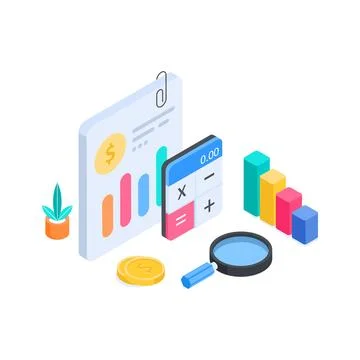 Visually appealing isometric illustration showing digital library with open Stock Illustration