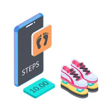 Visually appealing isometric illustration of step counter application with smart Stock-Illustration