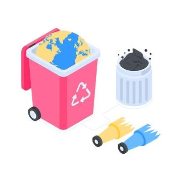 Visually engaging isometric illustration representing waste recycling bin Stock Illustration