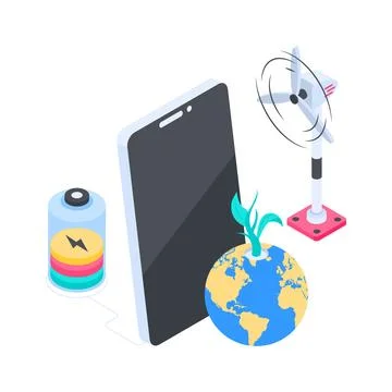 Visually engaging isometric illustration showing smart mobile phone charging Stock Illustration