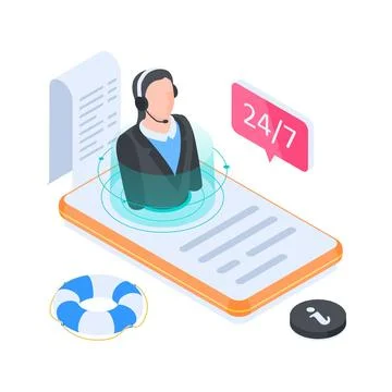 Visually engaging isometric illustration of virtual customer service Stock-Illustration