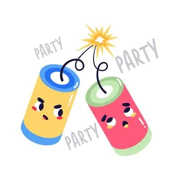 A visually engaging outline sticker of festive party poppers, fire crackers Stock Illustration