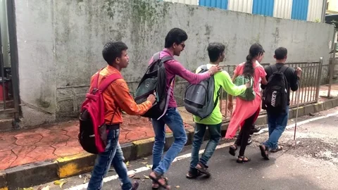 Visually Impaired five Indian Students walking together Stock Footage 233414134