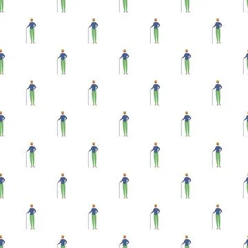 Visually impaired man walking with a cane repeating pattern Illustrazione stock
