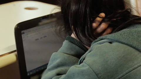 Visually Impaired Student during a Computer Lesson in Classroom. Close Up.  Stock-Footage 218994744