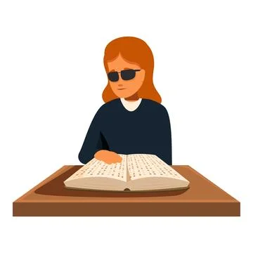 Visually impaired student reading braille book at desk Stock Illustration