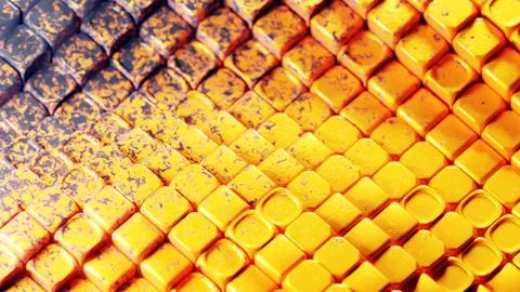 A visually striking pattern featuring golden cubes with a contemporary and Иллюстрация