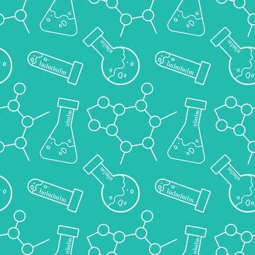 A visually striking seamless pattern showcasing an array of laboratory equipment Stock Illustration